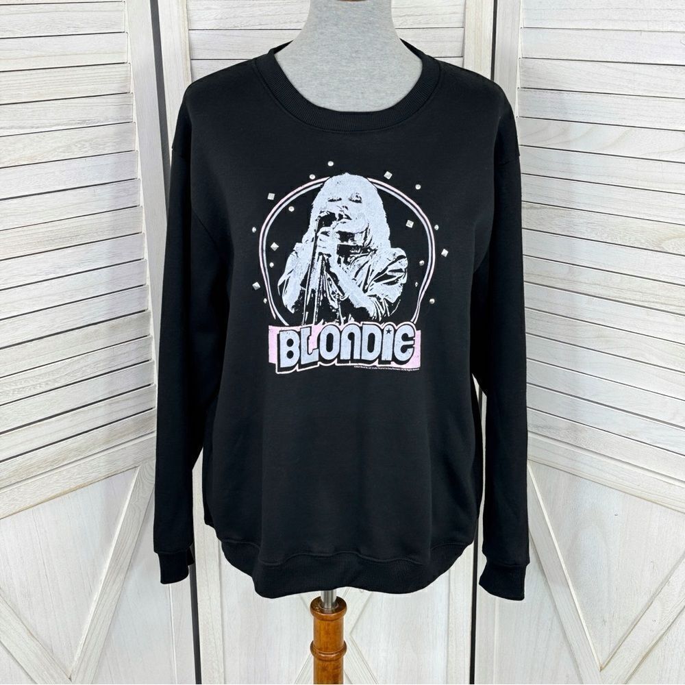 Vinyl Icons GenX Blondie Graphic Print Fringe Back Sweatshirt Black Large